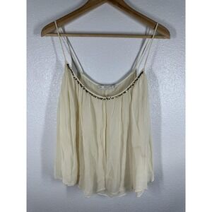 Zara Basic Tank Top Womens Medium White Sequin Trim Sleeveless Chiffon Boho